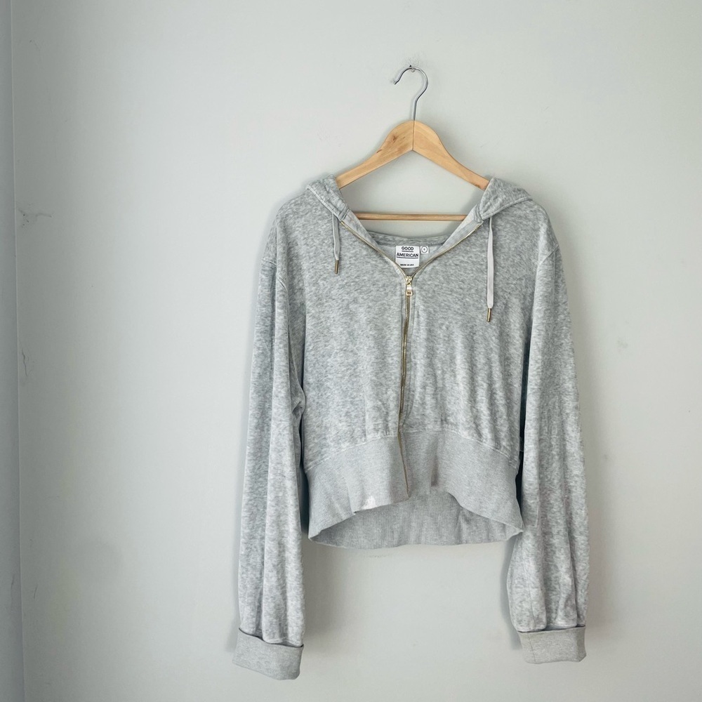 Good American Gray Velvet Hoodie